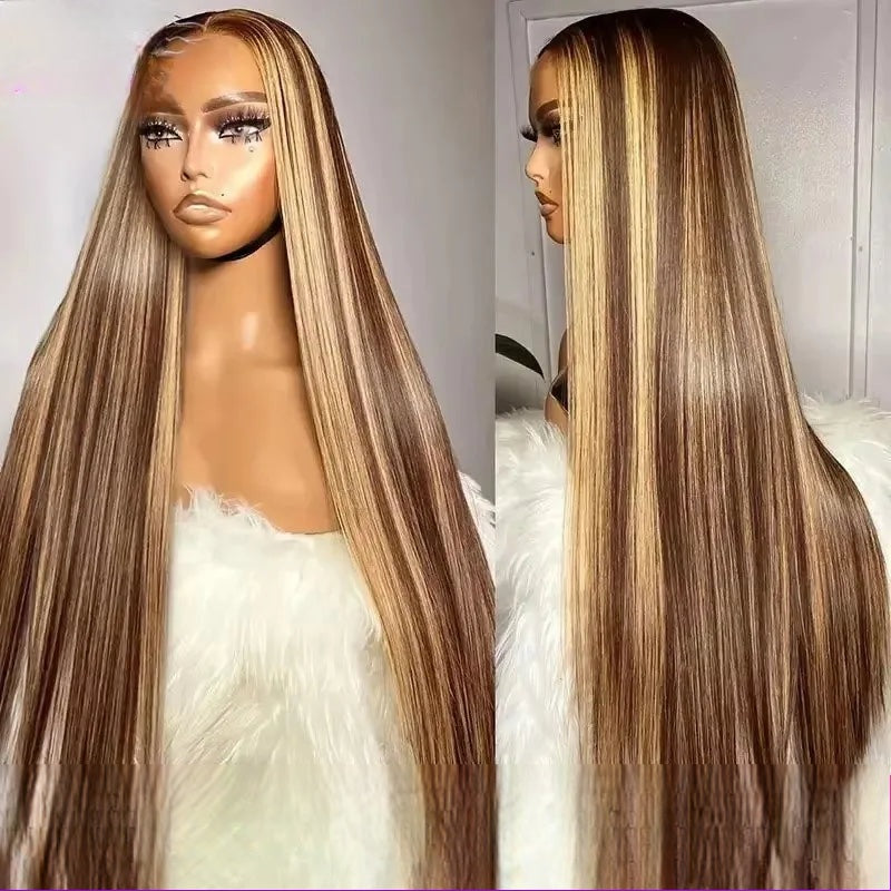 Blonde Highlight Lace Front Wig – Straight Brazilian Human Hair, 13x4 HD Lace, Glueless, 180% Density