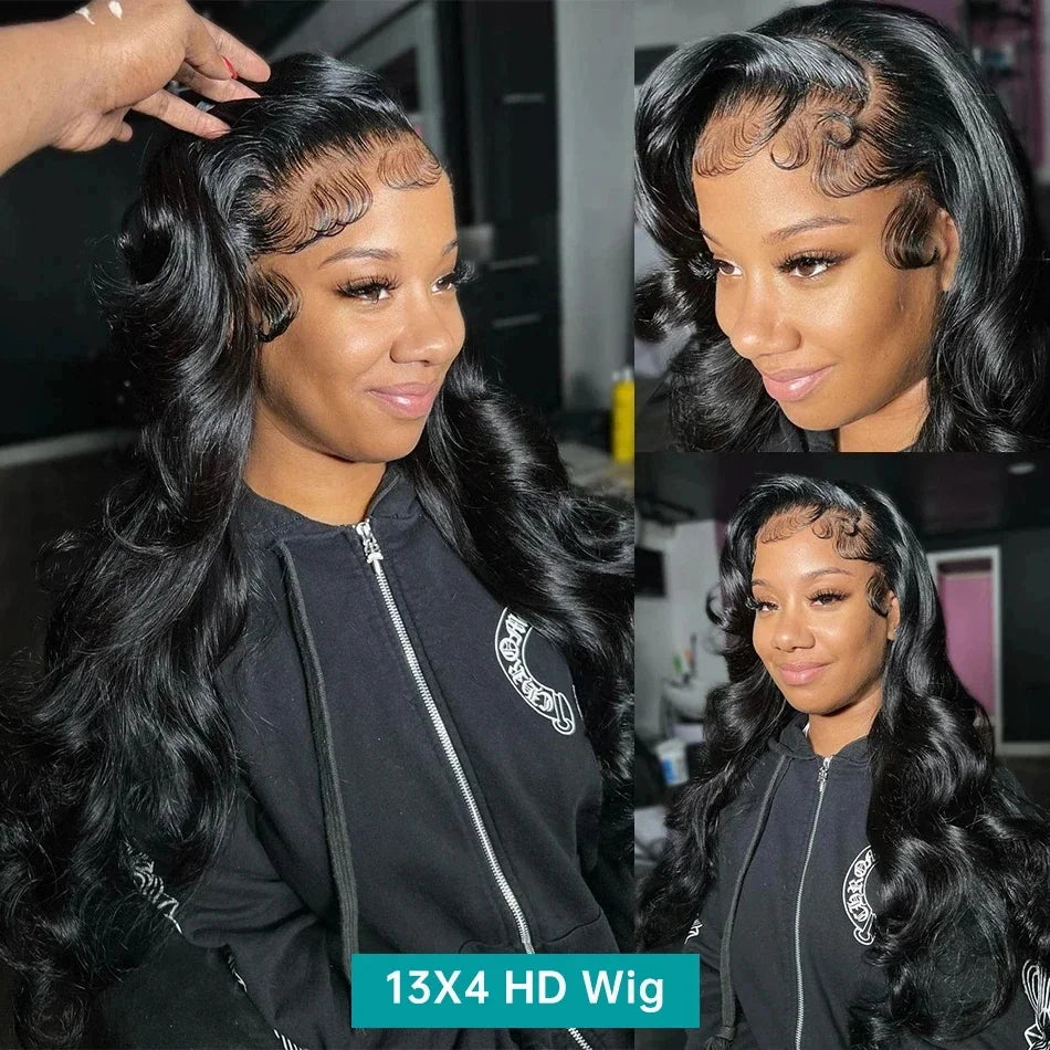 Body Wave Lace Front Wig – 100% Human Hair, Natural Black, Pre-Plucked 13x4 HD Lace Wig with Baby Hair