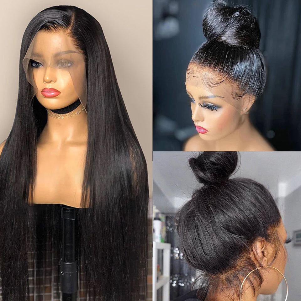 Straight HD Lace Front Wig – Natural Black Human Hair Wig with Pre-Plucked Hairline & Baby Hairs