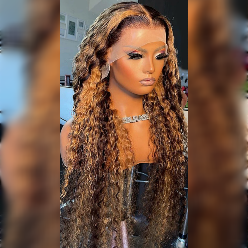 4/27 Highlights Deep Wave Lace Front Wig - 100% Human Hair Glueless HD Lace 13x4