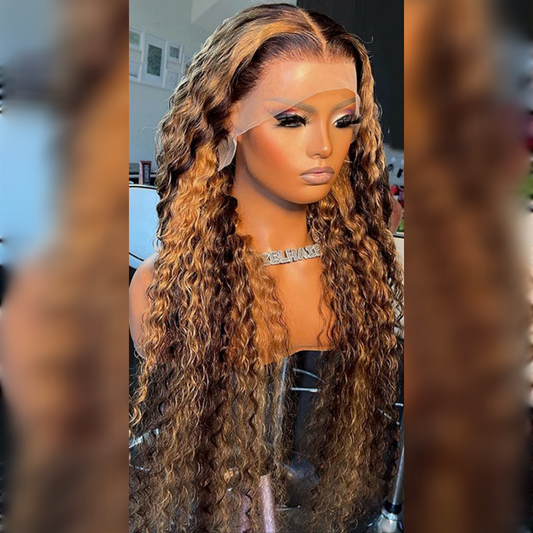 4/27 Highlights Deep Wave Lace Front Wig - 100% Human Hair Glueless HD Lace 13x4