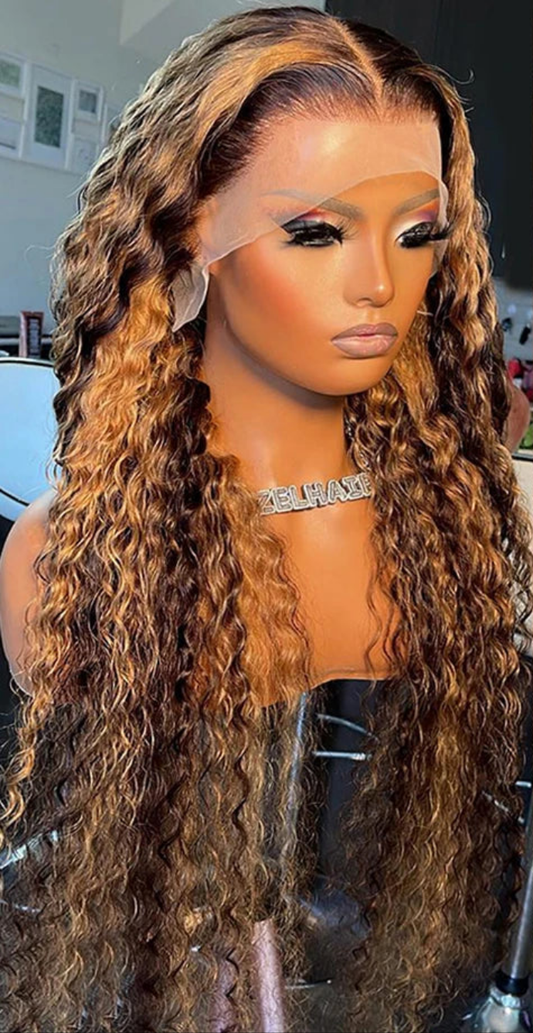 4/27 Highlights Deep Wave Lace Front Wig - 100% Human Hair Glueless HD Lace 13x4