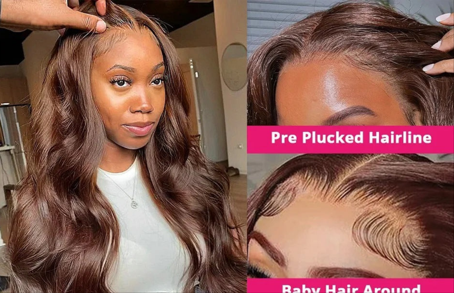 Body Wave - Chocolate - Lace Front Wig – Transparent Swiss Lace, 100% Human Hair, Pre-Plucked with Baby Hairs, Glueless Long Wig