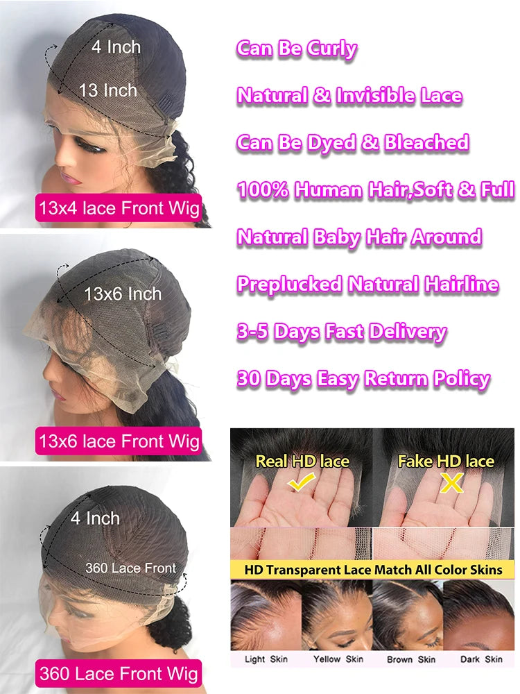 Deep Wave Lace Front Wig 13x6 Hd Lace Frontal Wig 4x4 13x4 Curly Human Hair Wigs For Women 360 Pre Plucked Lace Wig 250 Density