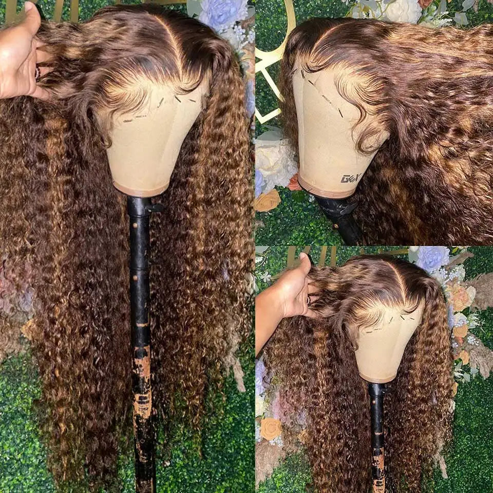 4/27 Highlights Deep Wave Lace Front Wig - 100% Human Hair Glueless HD Lace 13x4