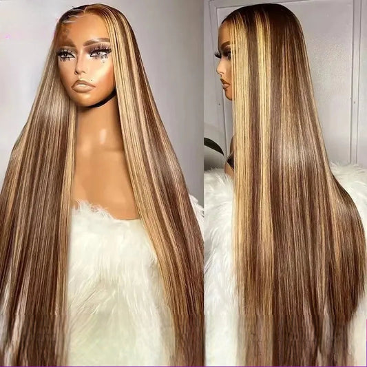 Blonde Highlight Lace Front Wig – Straight Brazilian Human Hair, 13x4 HD Lace, Glueless, 180% Density