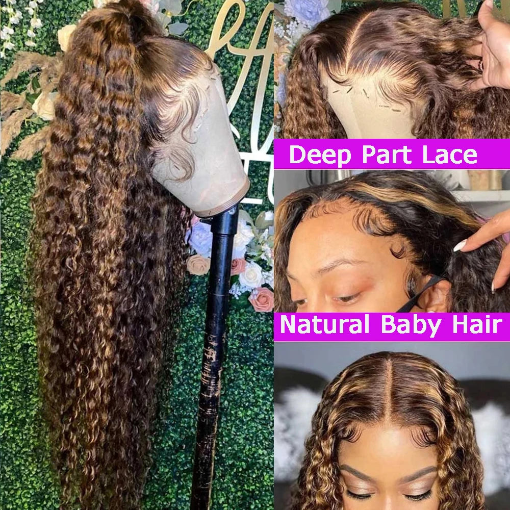 4/27 Highlights Deep Wave Lace Front Wig - 100% Human Hair Glueless HD Lace 13x4