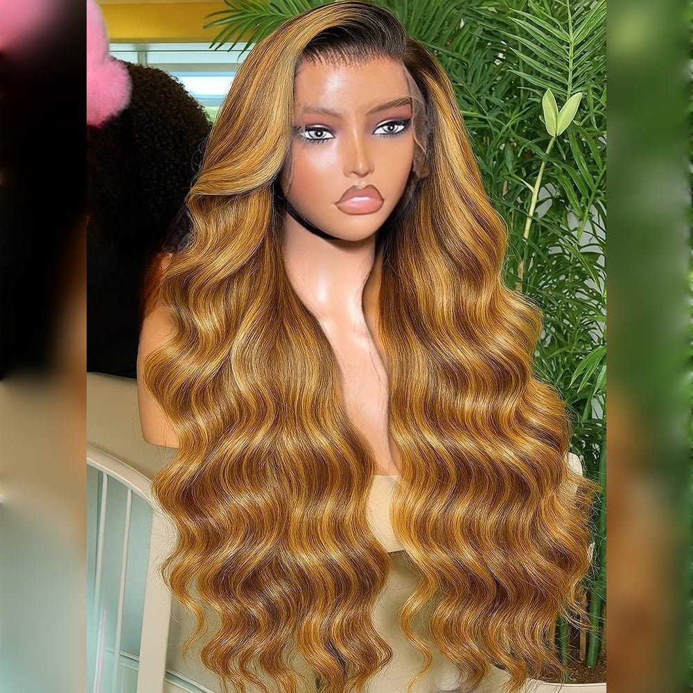 Body Wave 4/27 Highlight Wig – Ombre 13x4 Lace Front Human Hair Wig with Pre - Plucked Hairline - Pretty Boutique Wigs