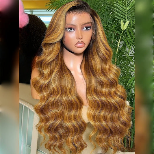 Body Wave 4/27 Highlight Wig – Ombre 13x4 Lace Front Human Hair Wig with Pre - Plucked Hairline - Pretty Boutique Wigs