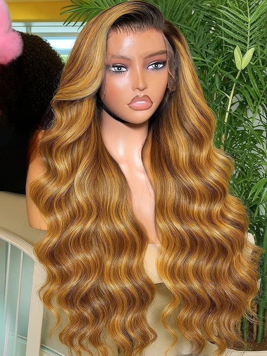 Body Wave 4/27 Highlight Wig – Ombre 13x4 Lace Front Human Hair Wig with Pre-Plucked Hairline