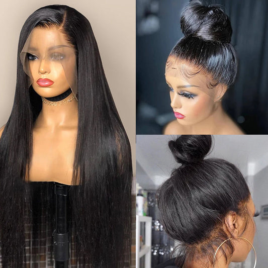 Straight HD Lace Front Wig – Natural Black Human Hair Wig with Pre-Plucked Hairline & Baby Hairs