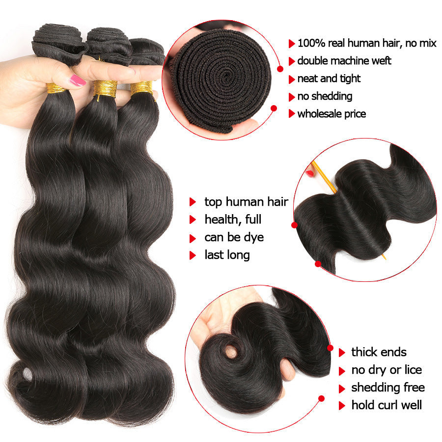 Virgin Body Wave Human Hair Bundles – Natural Black, Soft & Tangle-Free Weft Extensions