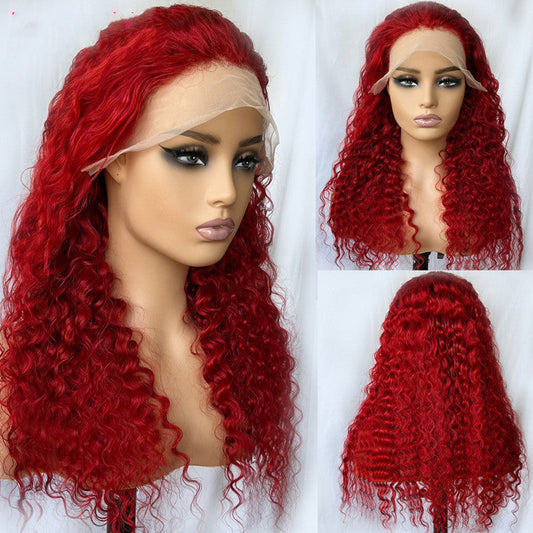 Deep Wave Burgundy Red Lace Front Wig – Pre-Plucked HD Wig with Baby Hair